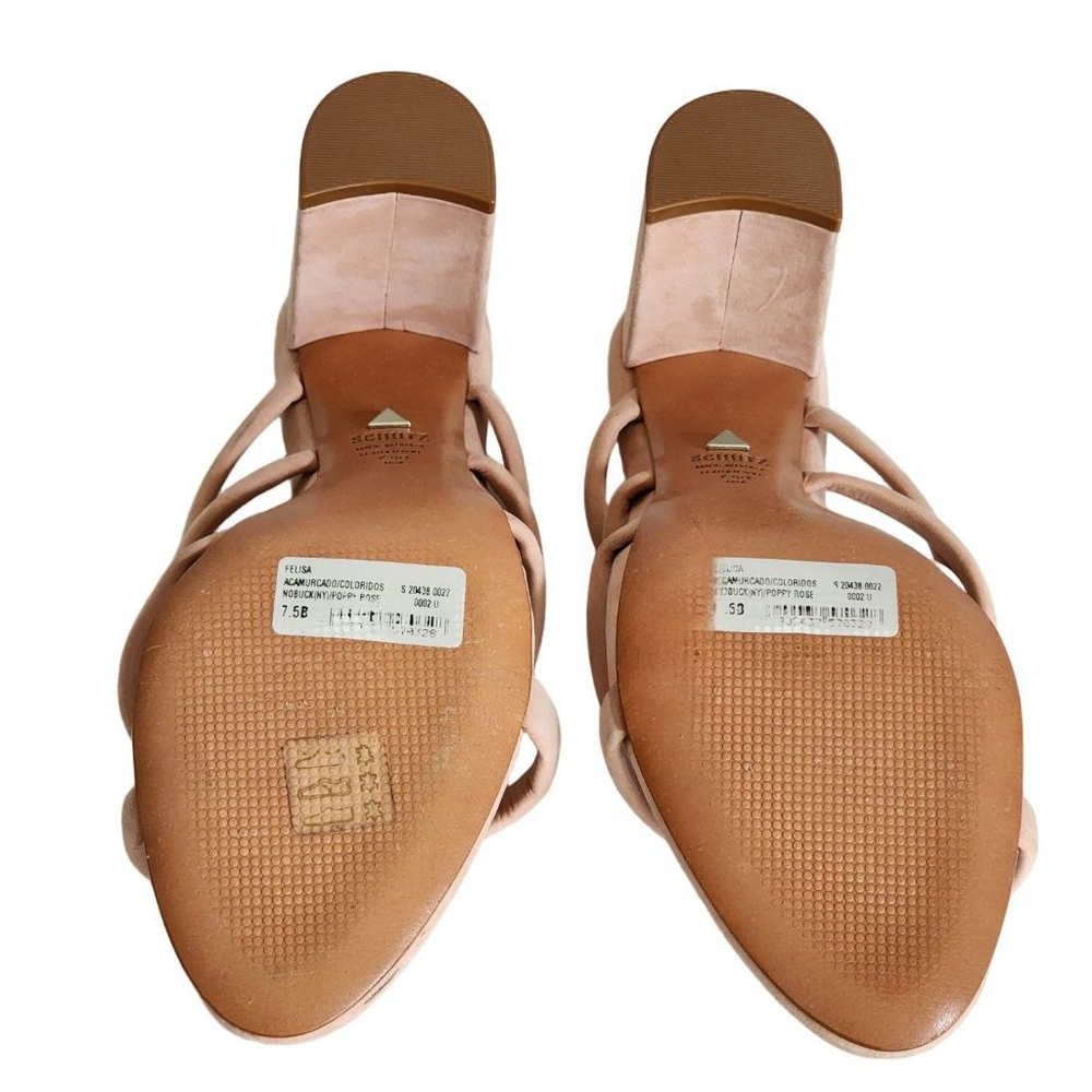 SCHUTZ NWOB Felisa Pink Nubuck Leather Block Heel Sandals Poppy Rose 7.5 NEW - Picture 7 of 8